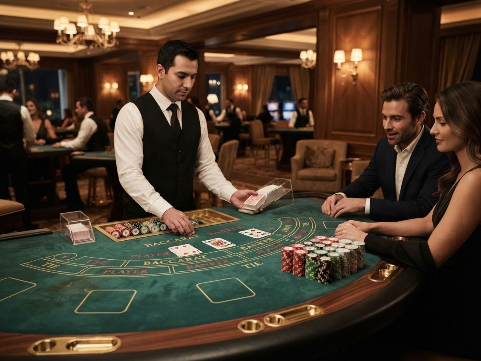 Tapis de baccarat avec cartes et jetons